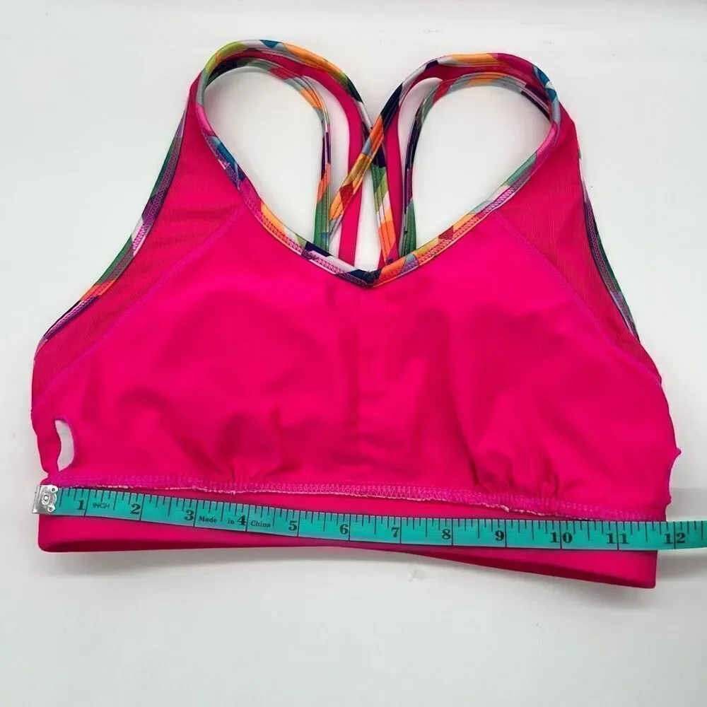 Avia Strappy Sports Bra Pink Multicolored Geometric Print Size Medium